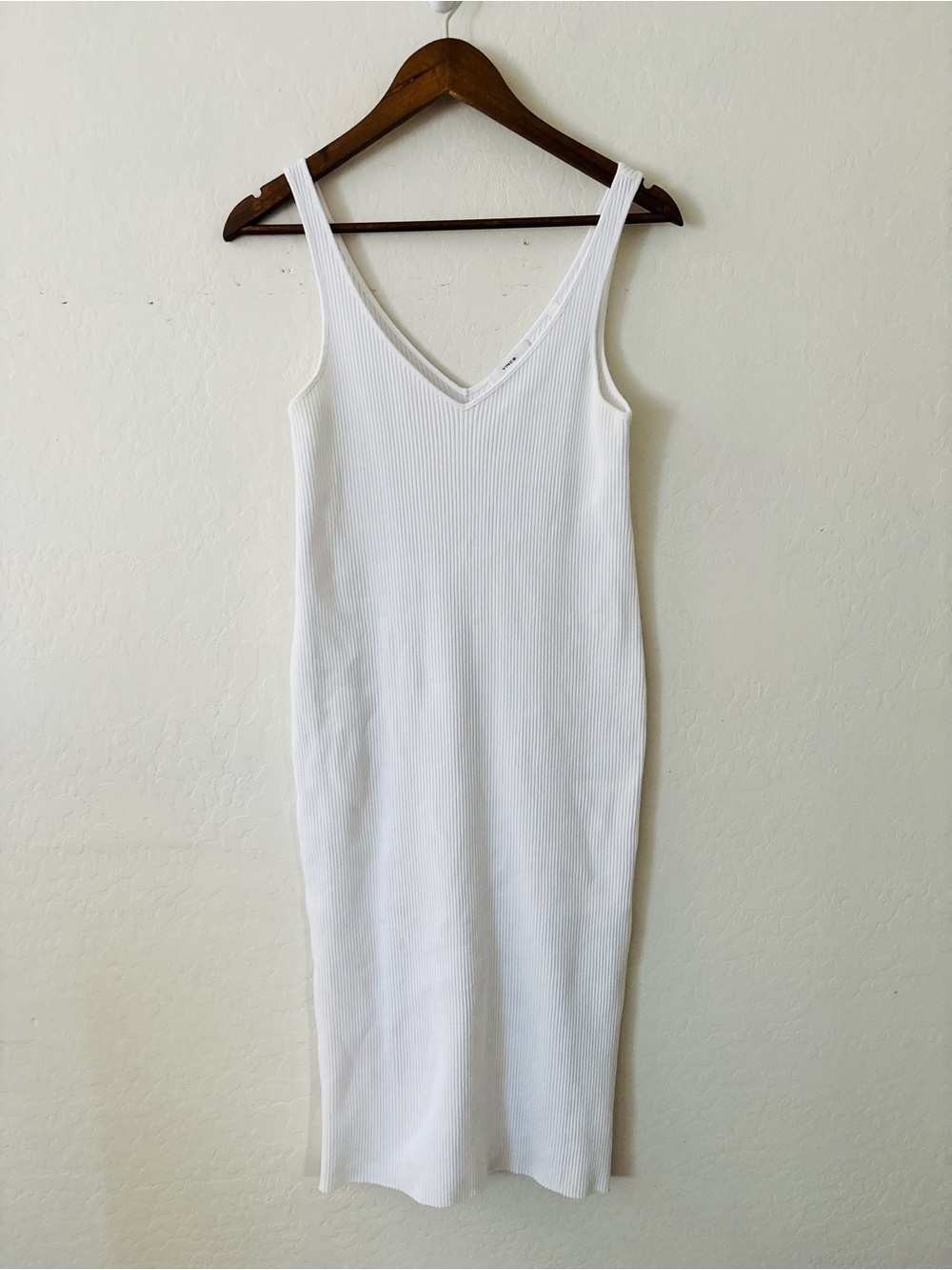 Vince White Ribbed Tank Midi Dress Size Small V-Neck Slip Dress‎